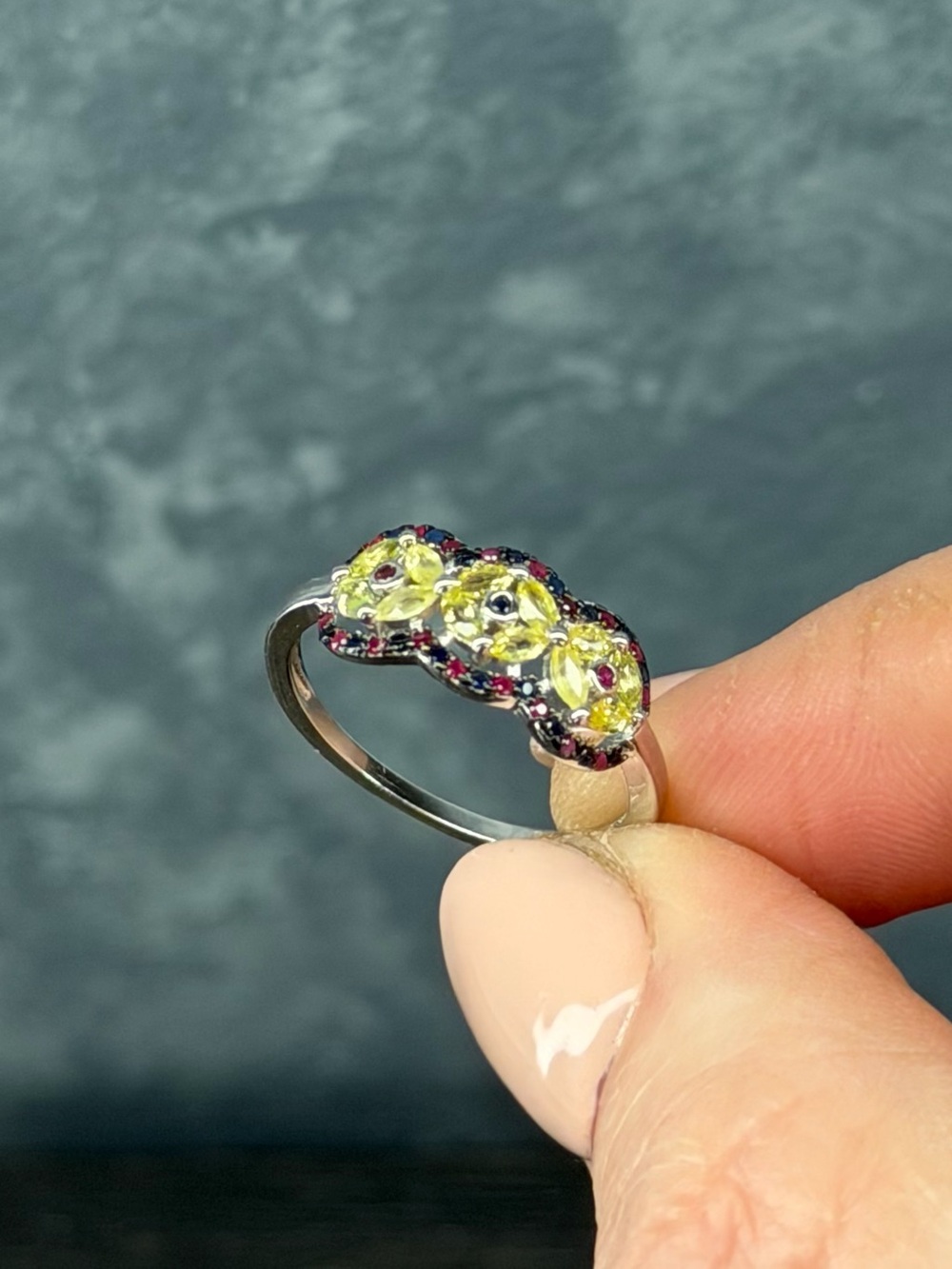 Natural Yellow & Blue Ceylon Sapphire w/ Ruby in 925 Sterling Silver Ring - Picture 7 of 13